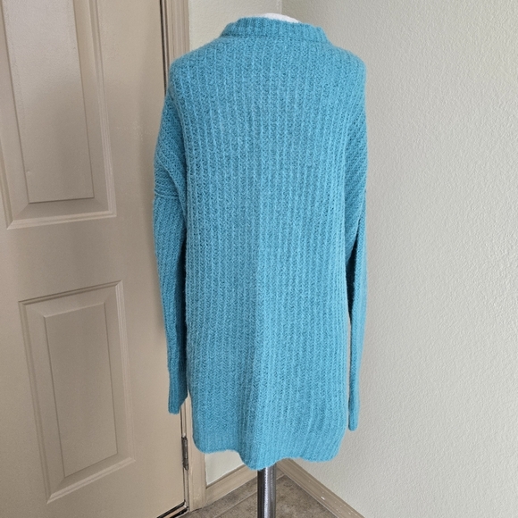 Free People alpaca blend knit cardigan turquoise M - Picture 5 of 7
